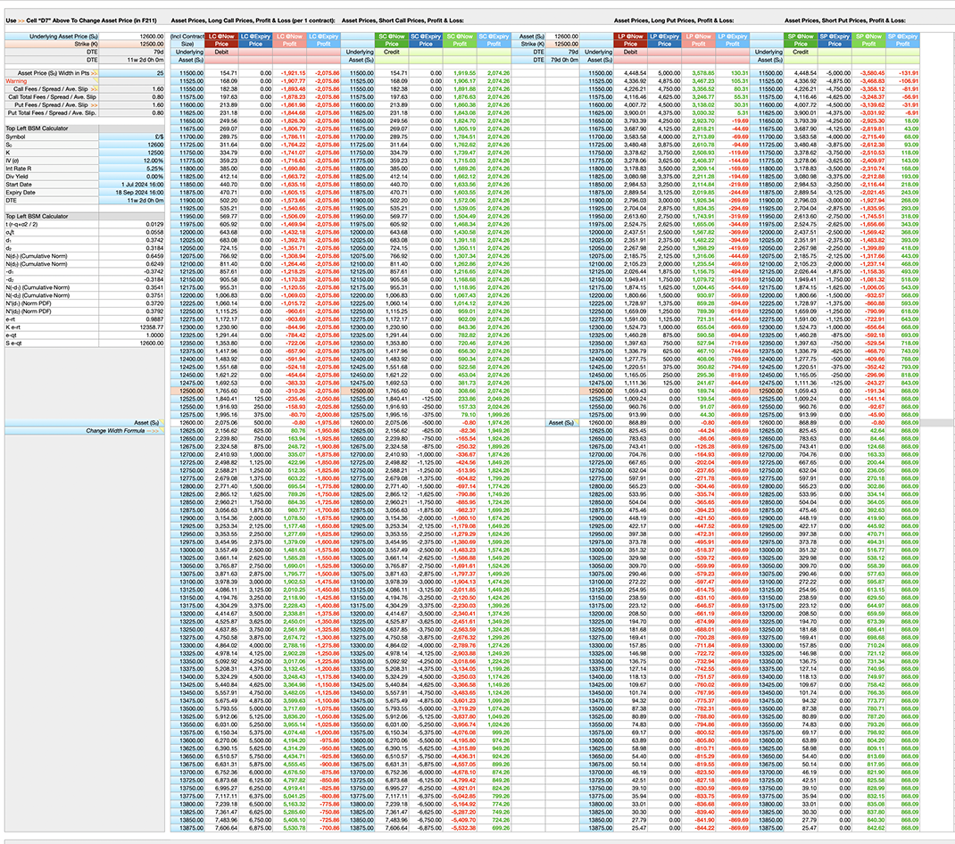 Black-Scholes-Merton BSM x4 Option Calculator Engine Calls Puts